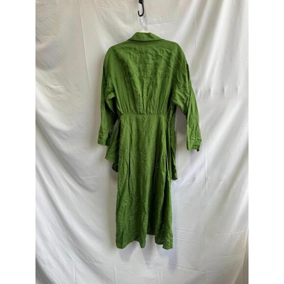 Apiece Apart Alessandra Sarong Green Shirt Dress Size 4 with Fabric Pull - Picture 4 of 7